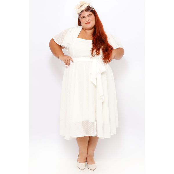 Vestido Crepe Poá Off White - Plus Size