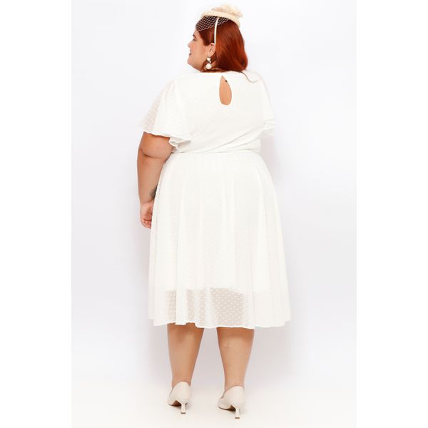 Vestido Crepe Po Off White Plus Size