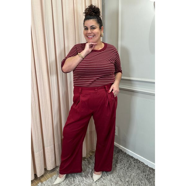 Calça Linho com Faixa - Vinho - Plus Size