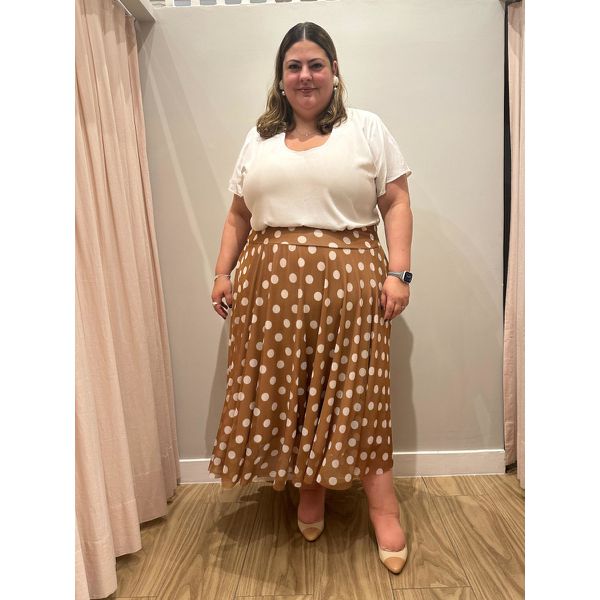 Saia Midi Godê Tule Caramelo Poá - Plus Size