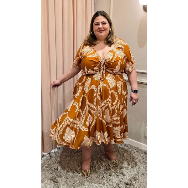 Vestido Viscose Estampa Vintage - Plus Size