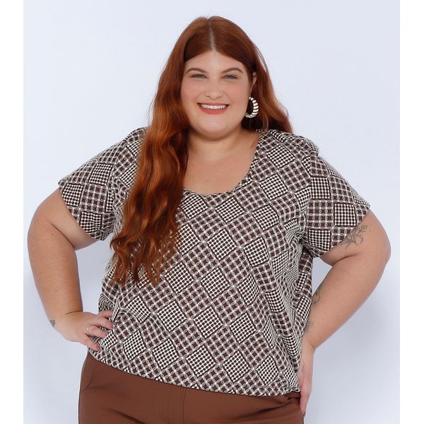 Blusa Bordada Marrom - Plus Size