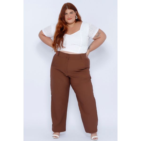 Calça Algodão com Elastano Marrom - Plus Size