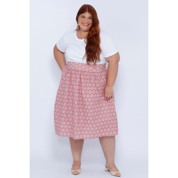 Saia Bordada Rosa - Plus Size