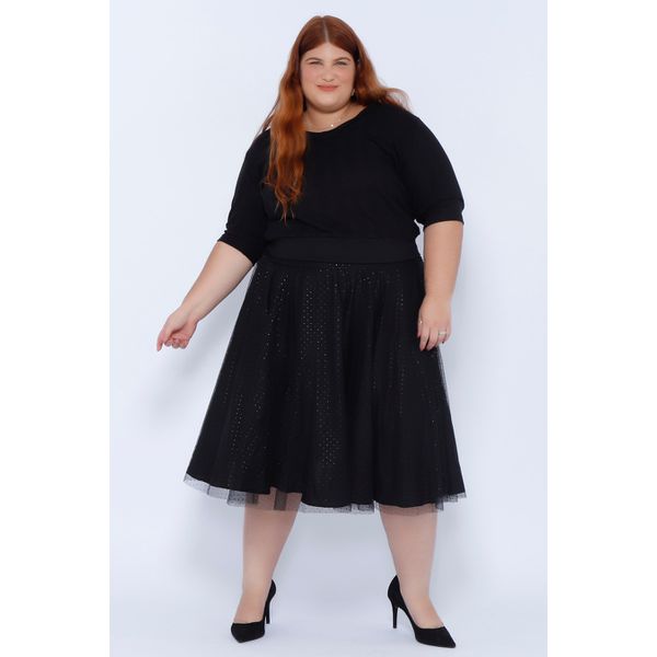 Saia Godê Algodão Tule Preta - Plus Size