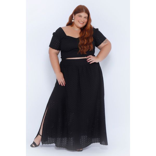 Saia Longa Algodao Laise Preta - Plus Size