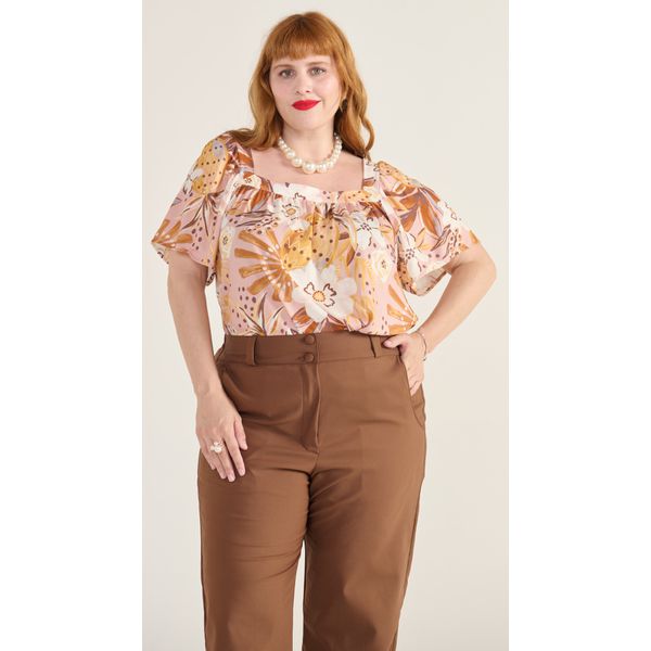 Calça Algodão com Elastano Marrom - Plus Size