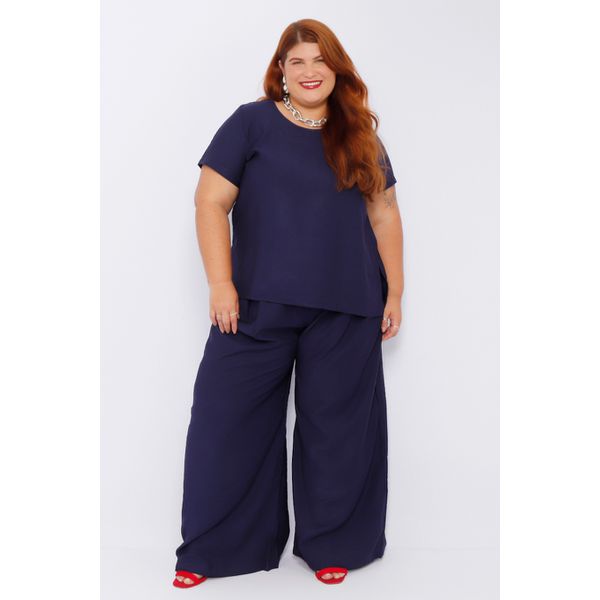Plus Size CalÃ§a Azul Marinho Social Calça Pantalona Viscose Azul