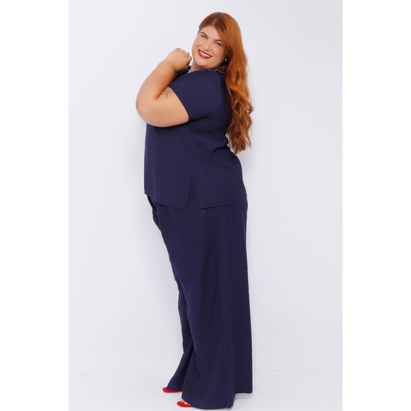 Calça Pantalona Viscose Azul Marinho - Plus Size | DELPHINA