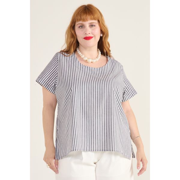 Blusa Social Botão Listra Preta - Plus Size