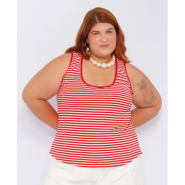 Blusa Regata Listra Vermelha - Plus Size