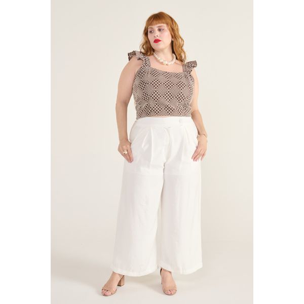 Calça Pantalona Social Viscose Off White - Plus Size