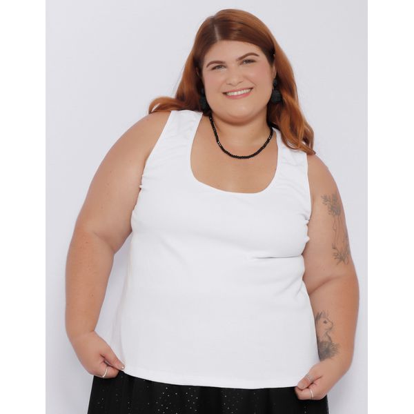 Blusa Regata Malha Ribana Branca - Plus Size