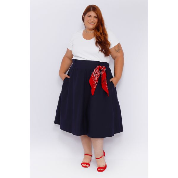 Saia Linho Azul Marinho - Plus Size