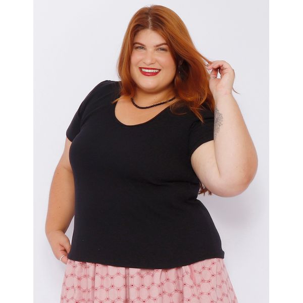 Blusa Malha Ribana Preta - Plus Size