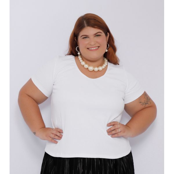 Blusa Malha Ribana Branca - Plus Size