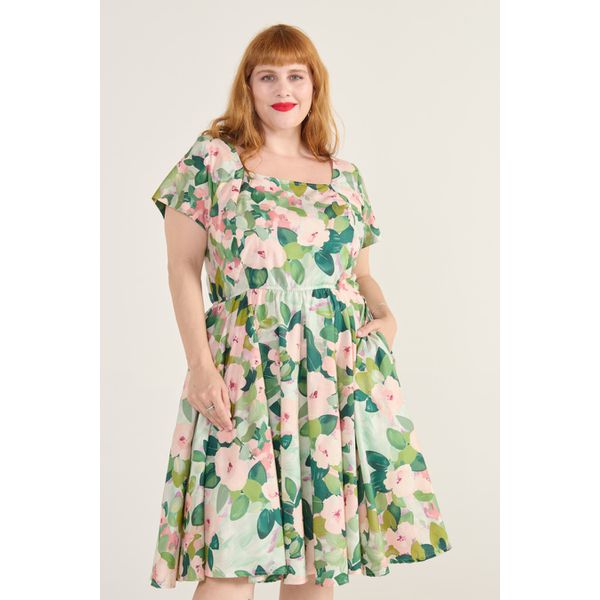 Vestido Gode Algodão Estampa Verde Monet - Plus Size