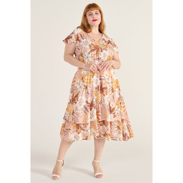 Vestido Viscose Estampa Tropical Rosé - Plus Size