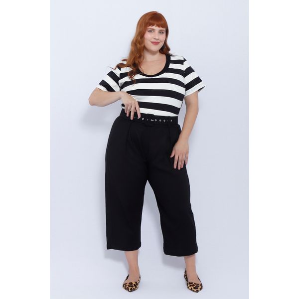 Calça Botões 2.0 Linho com Elastano Preta - Plus Size