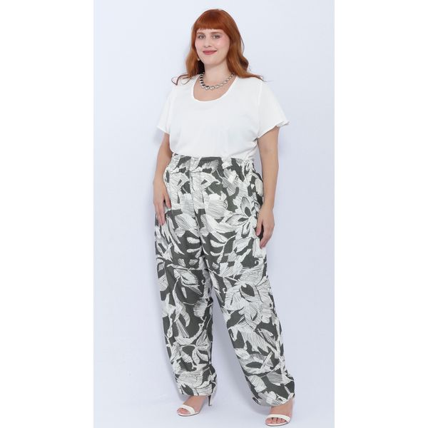 Calça Viscose Estampa Verde Floral - Plus Size