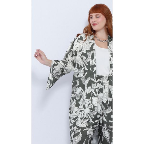 Quimono Viscose Estampa Verde Floral - Plus Size