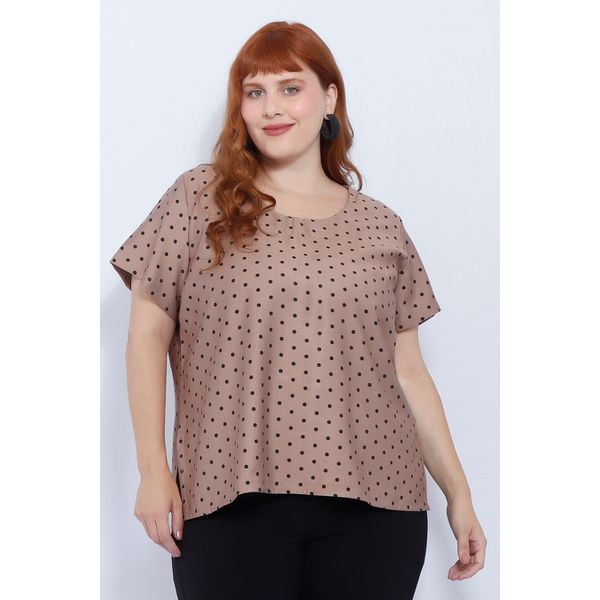 Blusa Social Botão Fendi Poá - Plus Size