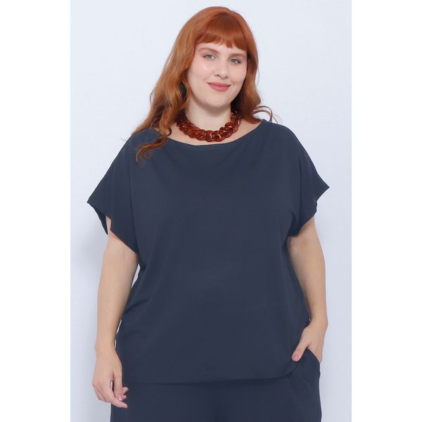 Blusa Malha Azul Marinho - Plus Size