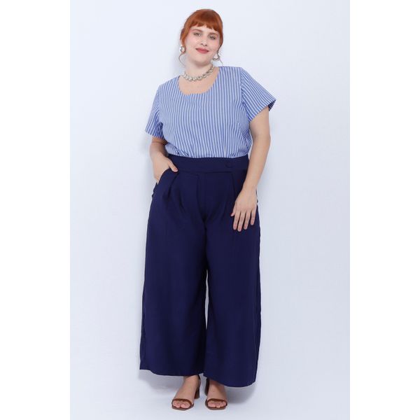 Calça Pantalona Viscose Azul Marinho - Plus Size | DELPHINA