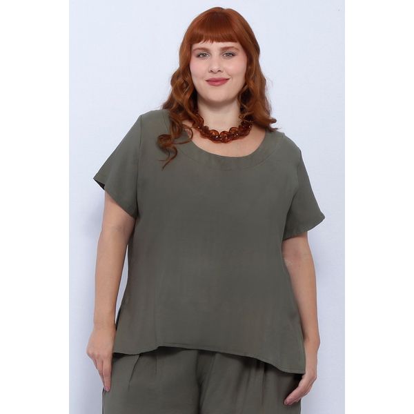 Blusa Social Botão Viscose Verde Militar - Plus Size
