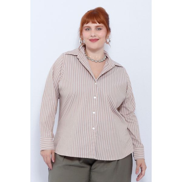 Camisa Social Algodão Fendi Listrada - Plus Size
