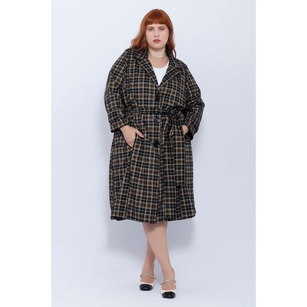 Casaco Trench Coat Xadrez - Plus Size