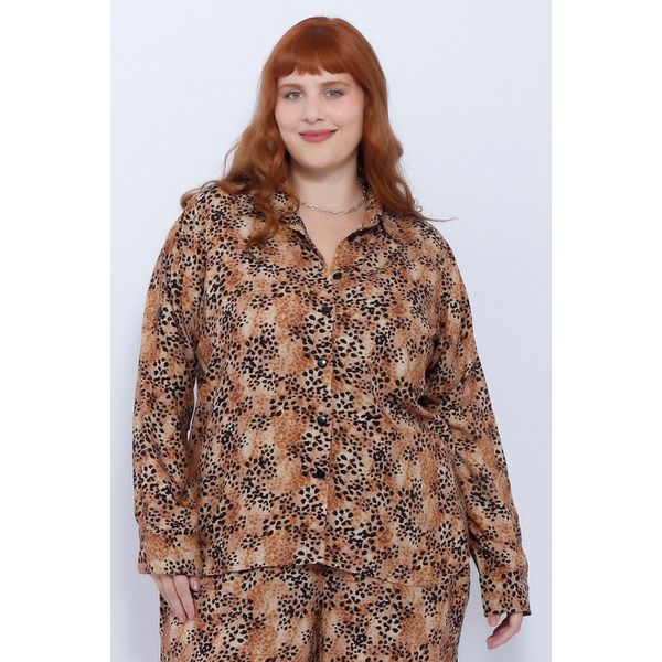 Camisa Manga Longa Viscose Estampa Onça - Plus Size