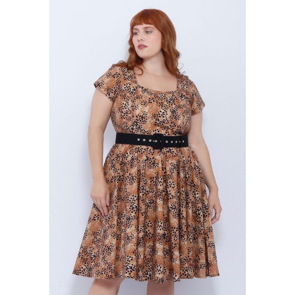 Vestido Gode Algodão Estampa Onça - Plus Size