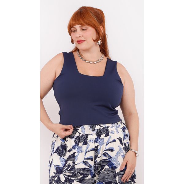 Top Segunda Pele Malha Azul Marinho - Plus Size