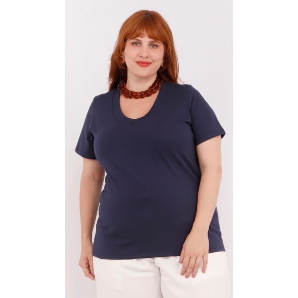 Blusa Malha Algodão Premium Azul Marinho - Plus Size
