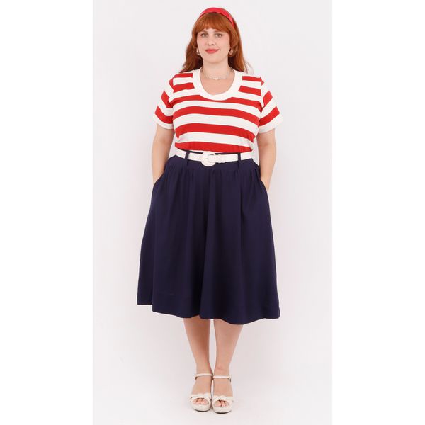 Saia Linho Azul Marinho - Plus Size