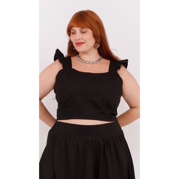 Top Babadinho Algodão Preto - Plus Size
