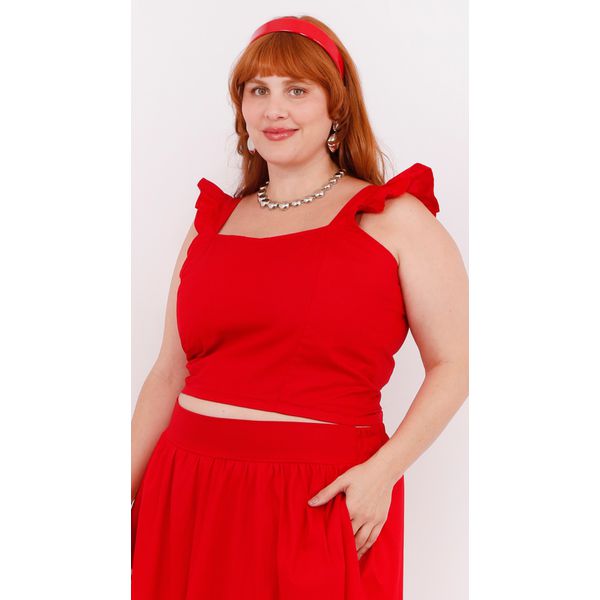 Top Babadinho Algodão Vermelho - Plus Size