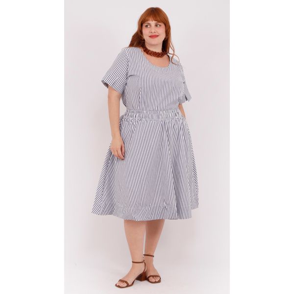 Look Saia e Blusa Azul Listrado