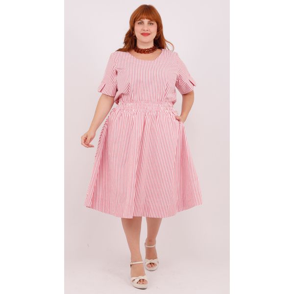 Saia Algodão Listrada Vermelha - Plus Size