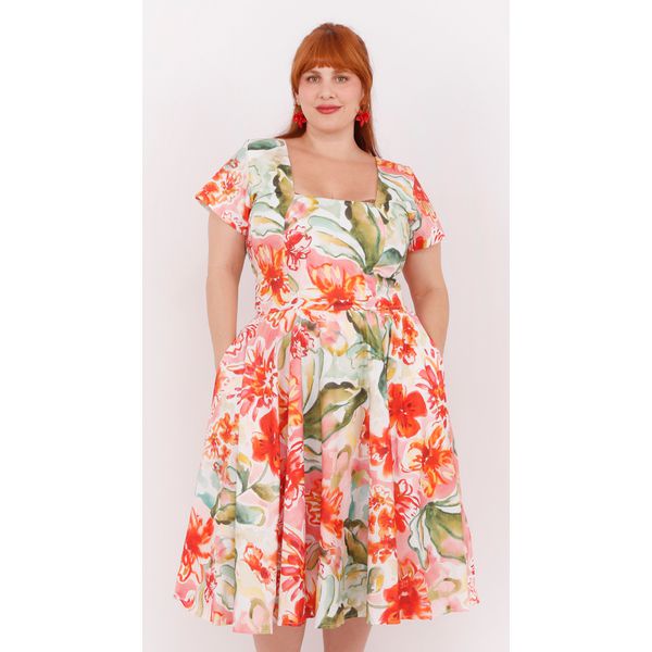 Vestido Gode Algodão Floral Color - Plus Size