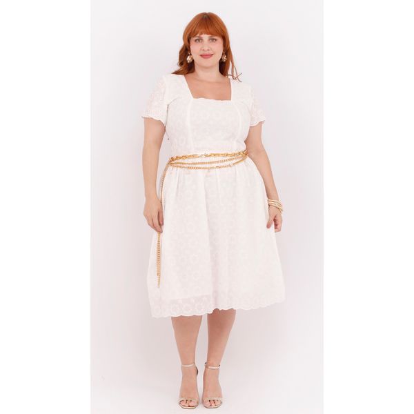 Vestido Laise Branco Algodão - Plus Size