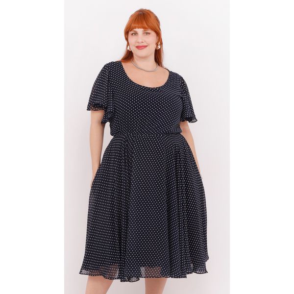 Vestido em Crepe Godê Azul Marinho - Plus Size