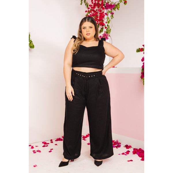 Top Babadinho Linho Preto - Plus Size