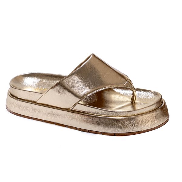 Sandália Papete Feminina Flatform de Dedo Sola Alta Dourado