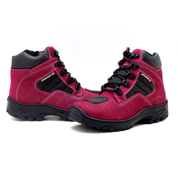 Coturno adventure feminino em couro shop nobuck preto com detalhe rosa