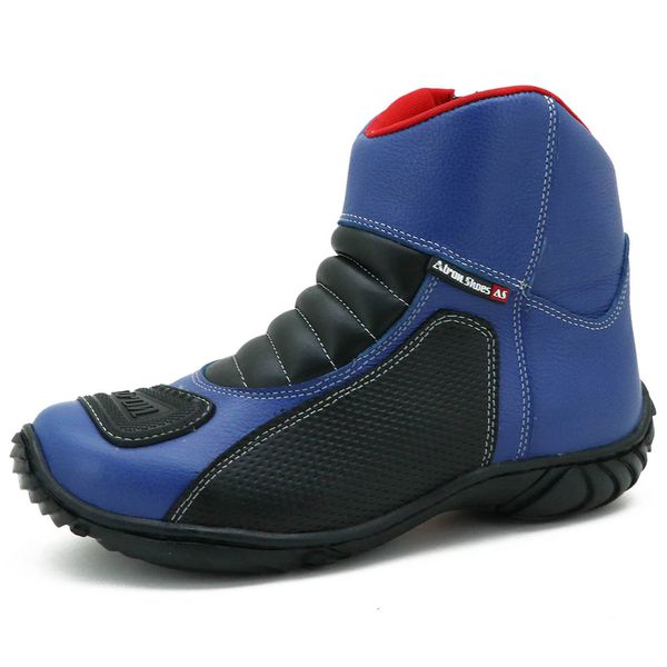 Bota Motociclista Couro Legítimo Semipermeável Azul