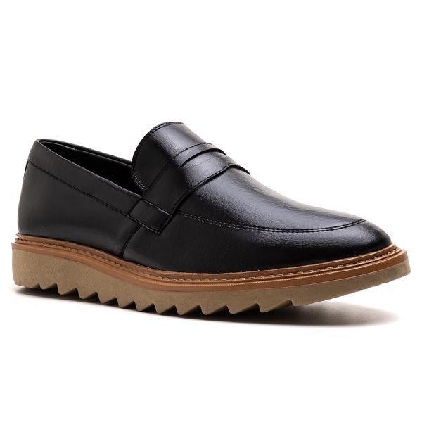 Sapato Mocassim Loafer Masculino Tratorado Preto