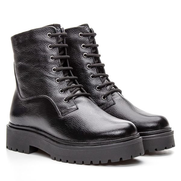 Bota Coturno Feminino Lara Tratorado Couro Floater Preto KRN