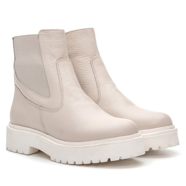 Bota Coturno Feminino Lara Tratorado Couro Floater Off White KRN